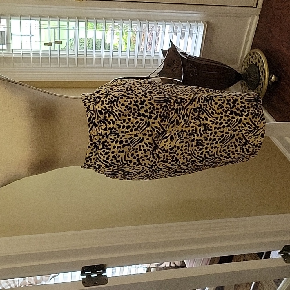 Relativity black tan cream animal leopard print pencil skirt stretch 5pocket 12…